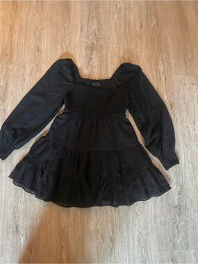 Urban Outfitters Black Smocked Tiered Midi Dress